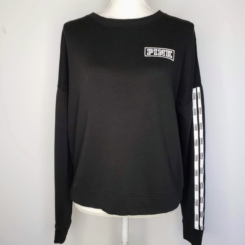 Victoria's Secret Pink Striped Soft Black Sweatshirt S